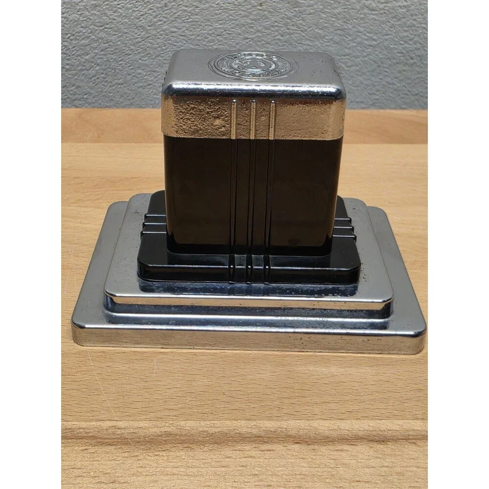 Vintage FOUNT-O-INK Yellow Coach Chrome Bakelite Art Deco Desk Inkwell USA